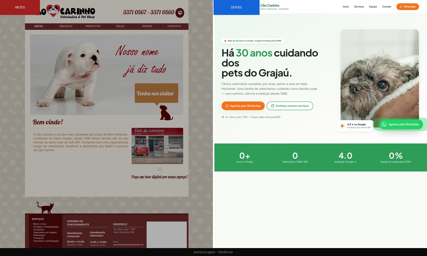 Antes e depois — Cão Carinho Clínica Veterinária e Pet Shop