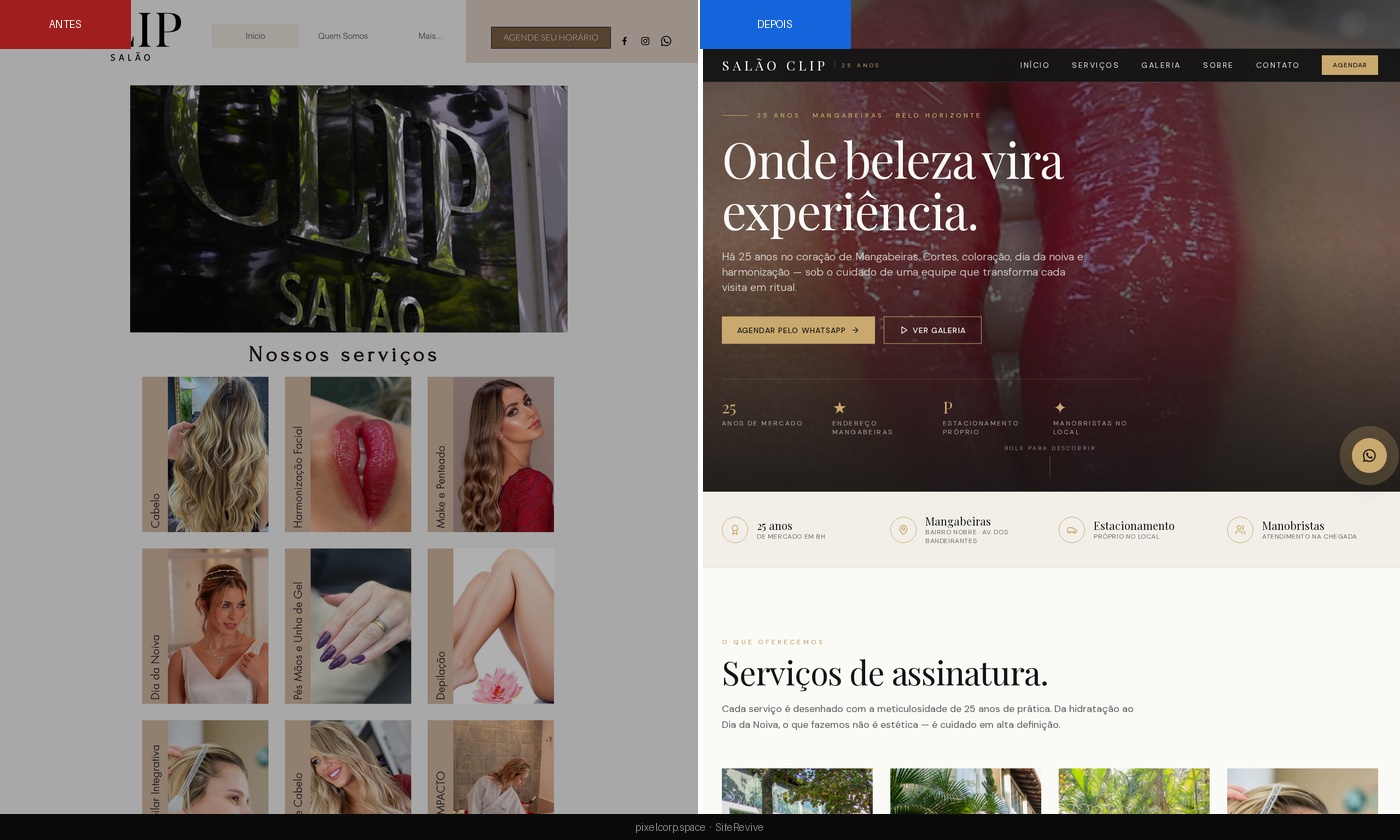 Antes e depois — Salão Clip