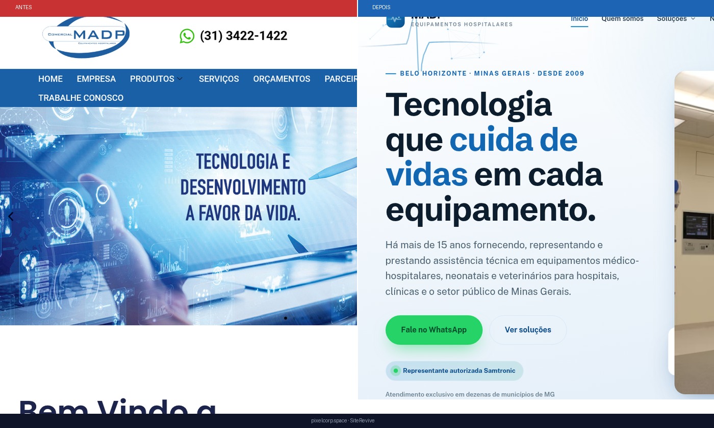 Antes e depois — MADP Equipamentos Médico-Hospitalares