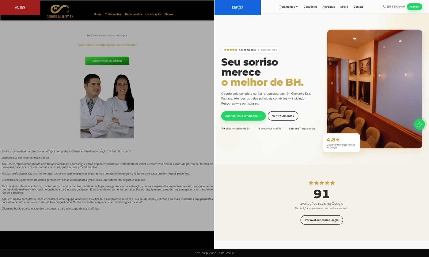 Antes e depois — ClínicaOdonto QualityBH